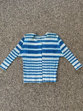 Pleats Please Issey Miyake Blue White Striped Cardigan Top Sz 3